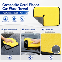 Serviette de lavage de voiture en microfibre double couche haute densité en polaire corail, super absorbante et sans peluches, pour le detailing automobile
