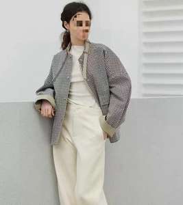 New Spring Autumn <strong>Women</strong> Checkered Tie Neck Large Pocket Utility Jacket Coat Fashion Workwear Jacket With Belt Detachable Pockets - Product Image 2