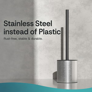 Spazzola per WC Moderna in Silicone Nero con Manico in <span class=keywords><strong>Acciaio</strong></span> Inox, Design Antibatterico, Strumento per la Pulizia del <span class=keywords><strong>Bagno</strong></span> con Supporto Abbinato - Product Image 2