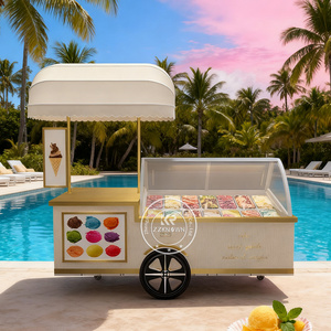 Customized Gelato Cart Coffee Food Truck Trailer <strong>Beach</strong> Mobile Ice Cream Push Cart Trailer with Wheels - Product Image 3