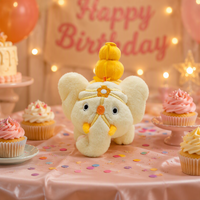 Peluche personnalisée en forme d'éléphant crème, jouet en peluche pour enfants, adorable poupée éléphant du temple avec coiffe jaune