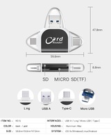 Lector de Tarjetas ABS 4 en 1 SD TF XD, Adaptador OTG R015 para iPhone, Android, Linux, USB Tipo-C
