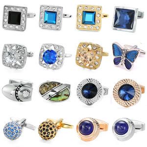 銅合金金メッキ丸型ブルークリスタルカフスボタン クラシック高級アクセサリー シャツ用フレンチカフス - Product Image 1