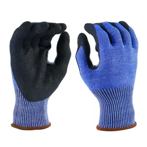CE En388 Blue liner with sandy nitrile plam coated Anti Cut Abrasion Resistant Safety Work Gloves cut-resistant gloves