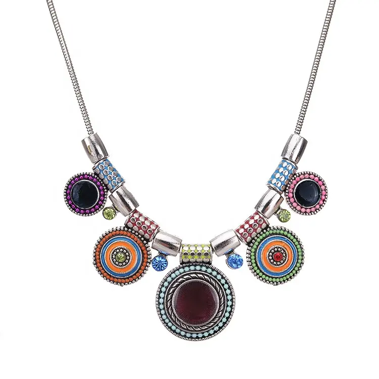 2024 venta al por mayor Bohemia geométrica colorida piedra preciosa gargantilla colgante collares joyería para mujeres