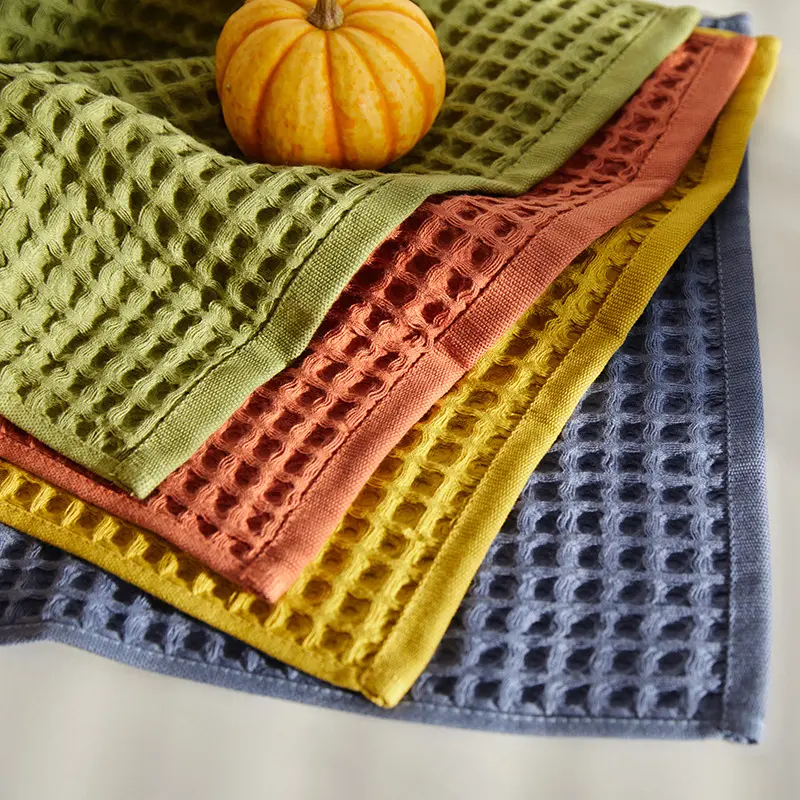 Suppliers wholesale soft 35*35cm blue cotton dish towel high absorbent waffle kitchen towel