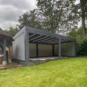 Aluminum Retractable Pergola with Sun Shade <strong>Canopy</strong> and Motorized Roof for Garden <strong>Porch</strong> with Shutters or Glass Doors Pavilion - Product Image 2