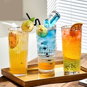 Grand verre à cocktail Mojito à rayures, gobelet à soda, verre à jus transparent à grande capacité, verres Highball côtelés pour bar - Product Image 1