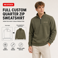 Sweat-shirt Homme en Coton Gaufré Épais Vert Foncé avec Col Montant et Broderie Lettres, Fermeture Éclair Quarts, Vente en Gros