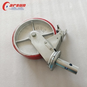 CARSUN 8 inç dökme demir çekirdek poliüretan döner tekerlekler 200x5 0MM çelik iskele tekerlekler frenler ile OEM özelleştirilebilir