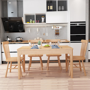Ensemble table et chaises à manger en bois massif nordique, 6 pièces, couleur bois naturel, ensemble de salle à manger durable - Product Image 2