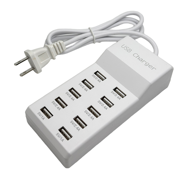 10-Port 50W/2.4A/1A Multi-Port USB Charging Station USB Hub Charger for Cellphone Camera Multiple Devices USB Charging