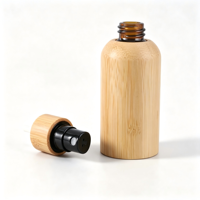 Kemasan Toner Kosong Mewah Label Pribadi, Botol Perawatan Wajah dengan Casing Luar Bambu yang Dapat Digunakan Kembali, Botol Semprot Kaca Berlapis Bambu dengan Pompa