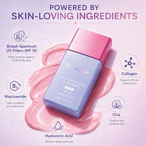Protector Solar Mineral Vegano con FPS 50, Etiqueta Privada OEM, Crema con Brillo, con Ácido Hialurónico <span class=keywords><strong>y</strong></span> Vitaminas C, E <span class=keywords><strong>y</strong></span> F - Product Image 5