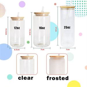 Us Warehouse Stocked 12 16 Oz Blank Sublimation Beer Can Shaped <b>Glass</b> Cup With Bamboo Lid and <b>Straw</b> - Product Image 3