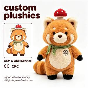 Peluche <span class=keywords><strong>de</strong></span> <span class=keywords><strong>Panda</strong></span> <span class=keywords><strong>Rojo</strong></span> con Bufanda <span class=keywords><strong>de</strong></span> Hongo, Serie Koop, para Exhibición en Tiendas <span class=keywords><strong>de</strong></span> Regalos Forestales, con Certificación CE y CPC, MOQ Bajo, OEM - Product Image 1
