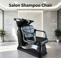 Fauteuil de Barbier Commercial avec Repose-Pieds Réglable, Bac en Céramique Noir Profond, Siège Inclinable en PU, Robuste et Stable