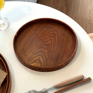 Plateau de service rond en bois de noyer, moderne, écologique, fait main, design solide, durable, assiettes et plats - Product Image 3