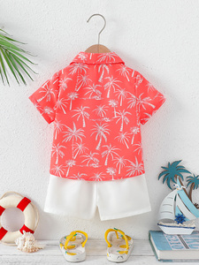 ชุดเสื้อผ้าเด็กผู้ชาย ชุดฤดูร้อนลำลองลายต้นมะพร้าวสีส้มขาว เสื้อแขน<span class=keywords><strong>สั้น</strong></span> กางเกงขา<span class=keywords><strong>สั้น</strong></span>สีขาว - Product Image 2
