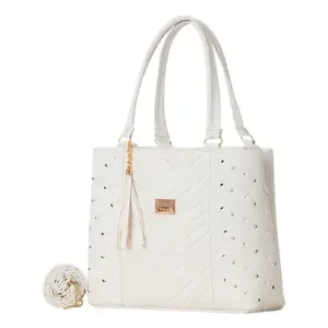 Bolso Tote Casual Blanco M3878 para Mujer Fana Cristina con Remaches de Diamantes y Forro de PU, Bolso de Mano para Boda - Product Image 1
