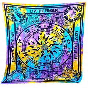 Sábanas de Cama Queen Size de Algodón con Estampado del Zodíaco del Ciclo de las Edades, Tapices de Pared Lavables a Mano, Proveedor Mayorista de la India - Product Image 1