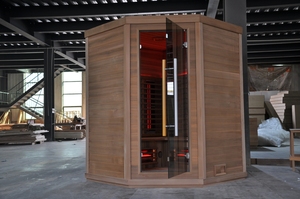 Uso domestico SS-450V per 4 persone Sauna a infrarossi a vapore secco a spettro completo in vetro rosso riscaldatore ad angolo Design cicuta benefici per la salute - Product Image 6