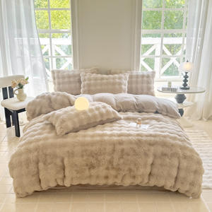 Lusso Ultra morbido soffice biadesivo in pelliccia di coniglio peluche velluto latte 4 pezzi Set di biancheria da letto di qualità copripiumino invernale - Product Image 3