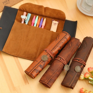 European Vintage Luxury Pu Leather Pen Bag Big Capacity Roll Pencil Case Retro Treasure <b>Map</b> High Quality Plastic - Product Image 3