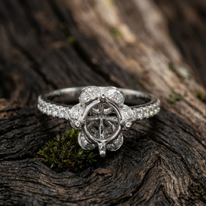 Flower Shape 18K Solid White Gold Diamond Engagement Ring Pave Setting Women's Classic Fine Jewelry Solitaire Semi Mount - Product Image 2