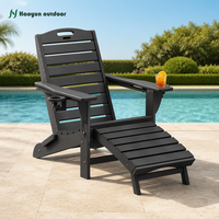 Chaise Adirondack pliable en HDPE toutes saisons avec repose-pieds rétractable et porte-gobelet, chaise longue d'extérieur pour patio et bord de piscine