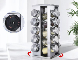 Accessori da cucina contenitore per condimenti in vetro da 12 pezzi con torre di condimento per armadietto in acciaio inossidabile - Product Image 1