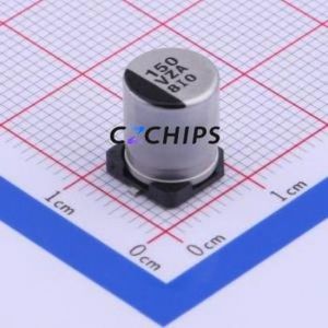 Condensateur électrolytique hybride solide-liquide en aluminium SMD EEHZA1V151P, D8xL10.2mm 150uF 20% 35V 345mA-100Hz - Product Image 1