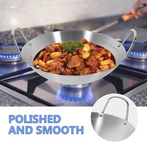 <span class=keywords><strong>Wok</strong></span> en acier inoxydable à fond rond avec double poignée <span class=keywords><strong>Wok</strong></span> de qualité professionnelle pour la cuisine de restaurant à domicile - Product Image 6