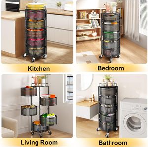 Étagère de rangement moderne en métal à 5 niveaux avec quatre roues, étagère amovible pour fruits, vente en gros - Product Image 6