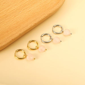 Pendientes de Aro con Forma de Corazón Rosa, Piedra Natural, Aleación de Zinc, Regalo para Mujer, Joyería de Moda - Product Image 2