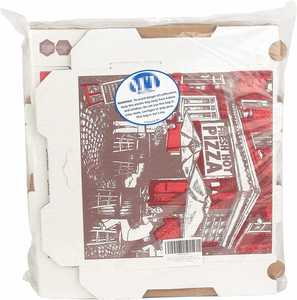 Caja de Pizza Corrugada Blanca y Roja Tipo B de 10" de Largo x 10" de Ancho x 1.75" de Profundidad, Caja para Llevar Comida - Product Image 6