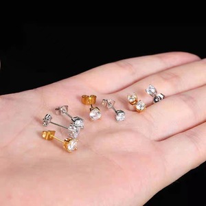 Gold <strong>Silver</strong> Trendy <strong>Stud</strong> Waterproof Anti Tarnish Earrings Women's Stainless Steel 4-8mm Six Claws Zirconia Crystal <strong>Stud</strong> Earrings - Product Image 4