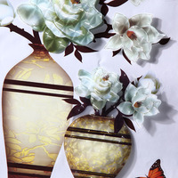 Papier Peint Romantique Fleurs Colorées Personnalisées Prix de Gros, Vase 3D, Décoration Murale de Luxe Grande Taille, Autocollant Mural