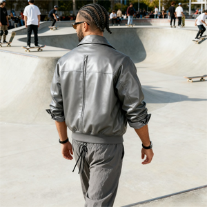 Chaqueta de Cuero Casual para Hombre, Estilo Urbano, Personalizada OEM, con Bolsillos con Cremallera, Chaqueta de PU Corta, Chaqueta de Cuero Genuino de Buena Calidad para Hombre - Product Image 2