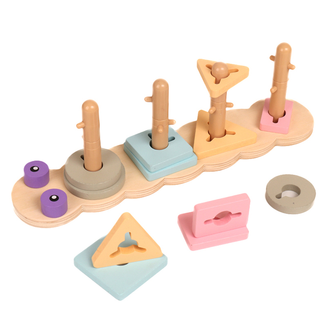 Wooden Set of Columns Toy Early Education Geometric Shape Cognitive Graphics Montessori Teaching Aids