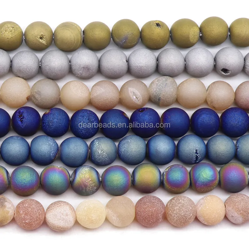 Perles en Agate de druse plaquées électronique, perles rondes naturelles et mates, de haute qualité, vente en gros, 4/6/8/10mm, livraison gratuite