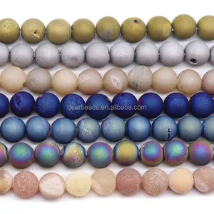 4/6/8/10mm Wholesale Cheap High Quality Natural Round Electronic Plated Matte Druzy Agate Beads