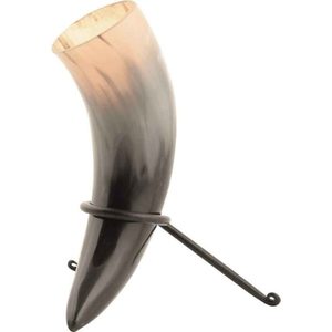 Buffalo Horn Drinking Cup with Iron <b>Stand</b> – Natural Polished Viking Horn <b>Mug</b> for Medieval Festivals, & Decor - Product Image 1
