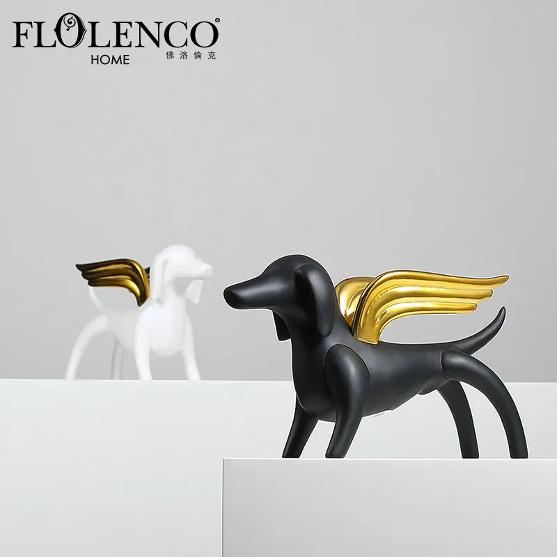 FLOLENCO Cute Style Black Gold Animal Ornament Luxury Home Decoration Resin Home Decor
