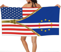 Serviette de plage en microfibre personnalisée avec drapeau du Cap-Vert et des États-Unis, séchage rapide, absorbante, de haute qualité