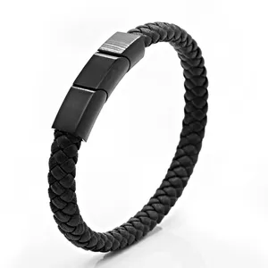 Naisi-pulsera de cuero genuino trenzada personalizada para hombre, acero inoxidable 316L, ajustable