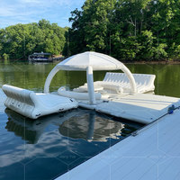 Barra de agua de verano, muelle flotante inflable con tienda, cubierta solar, isla flotante, salón, fiesta, plataforma de ocio, flotante inflable