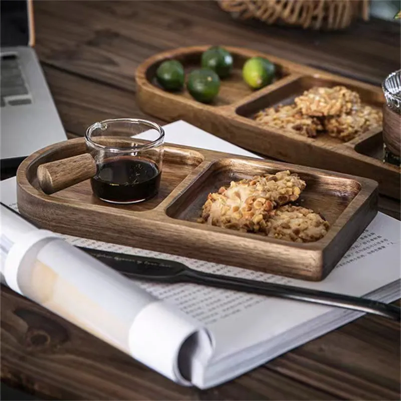 Dishes - Japanese style wooden trays oval retro split plate for household use fine dining plate Kitchenware pallets