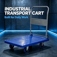 Chariot à plateforme en plastique à quatre roues pour le déplacement des stocks en entrepôt et le stockage commercial