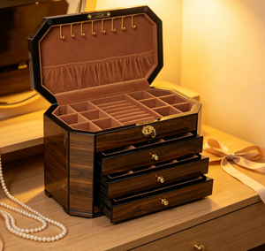 Caja de Almacenamiento de Joyas de Madera Cuadrada Moderna, Multifuncional, de Gran Capacidad, con Cerradura, para Collares y Pendientes - Product Image 4